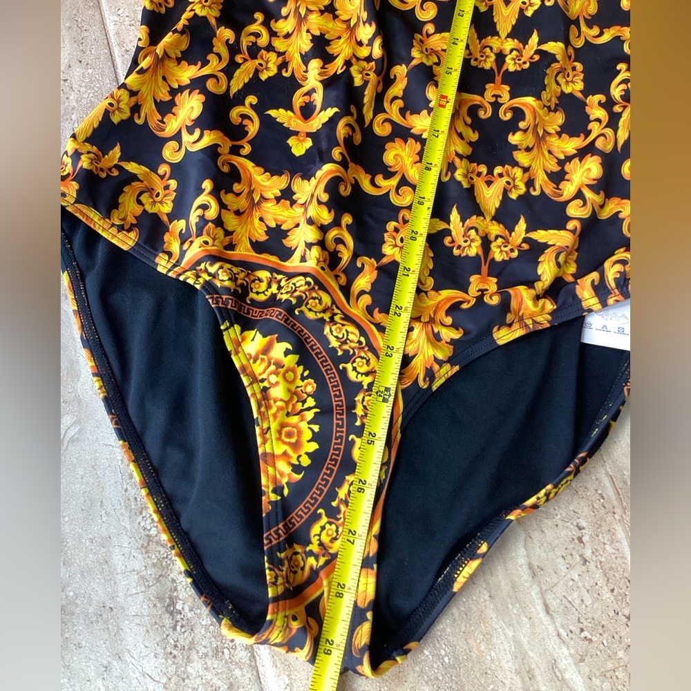 Elegant Black & Gold Rococo Print One Piece Swimsuit (S3) - Picture 8 of 11